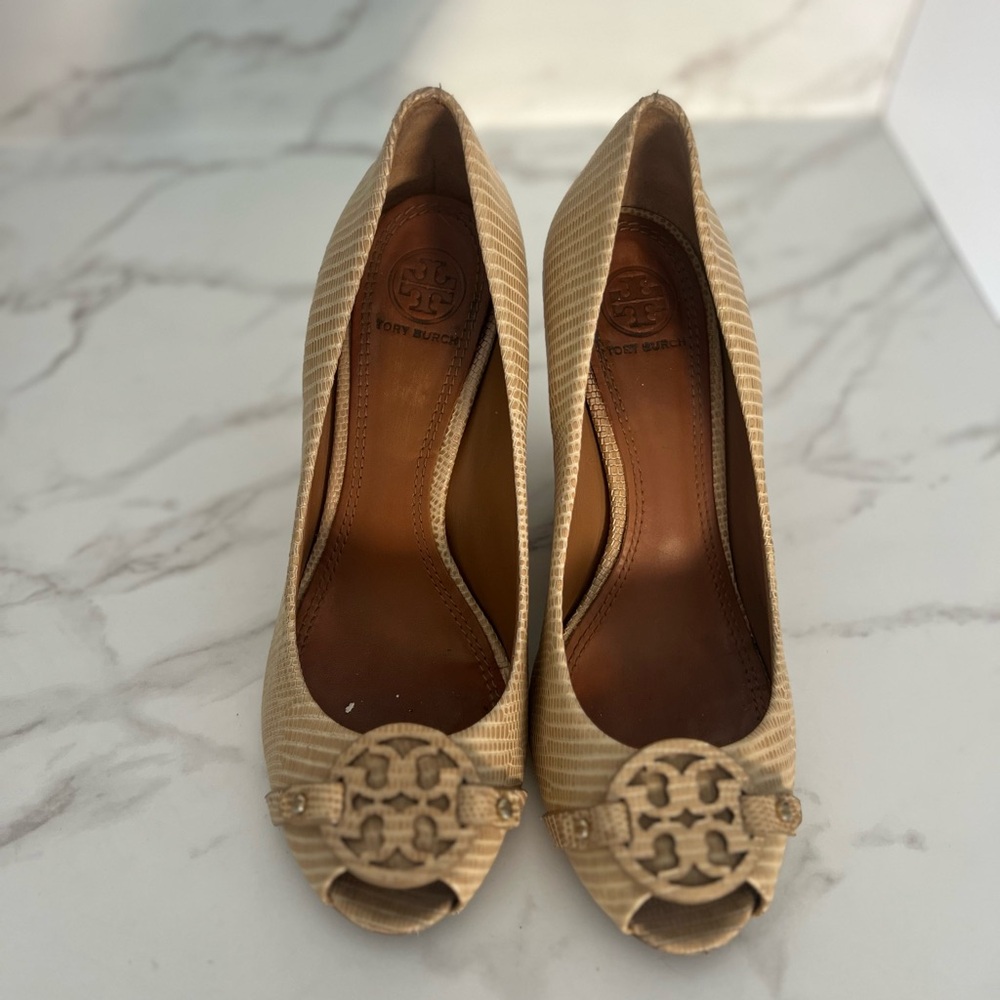 Tory Burch Beige Peep-Toe Heels